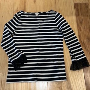 J Crew Striped Top with Tulle Sleeves